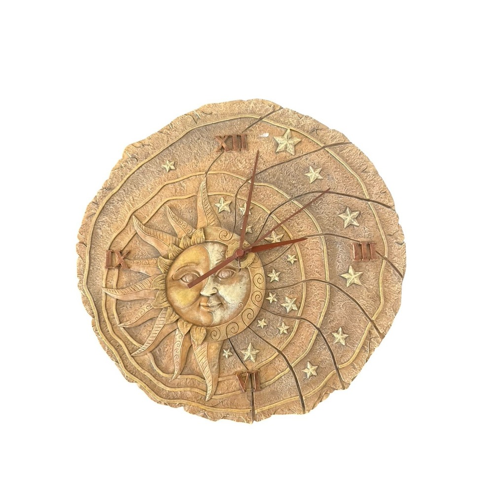 Vintage heraldic sun wall clock moon stars stone treasures